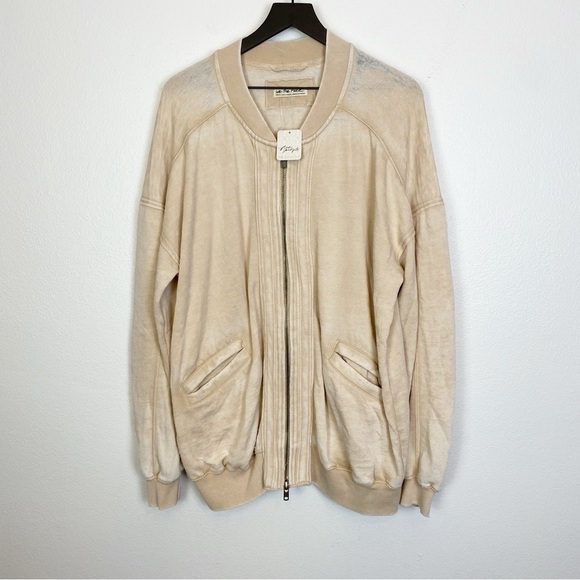 Free People Robby Bomber Beige Zip Front Jacket in Nomadic Desert - Picture 5 of 8